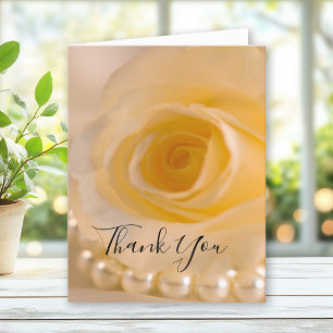 White Rose and Pearls Wedding Thank You Note