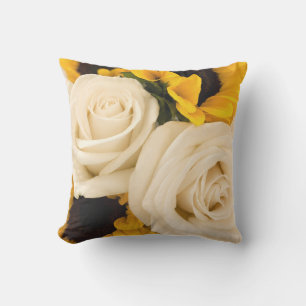 White Rose and Sunflower Photo Outdoor Pillow