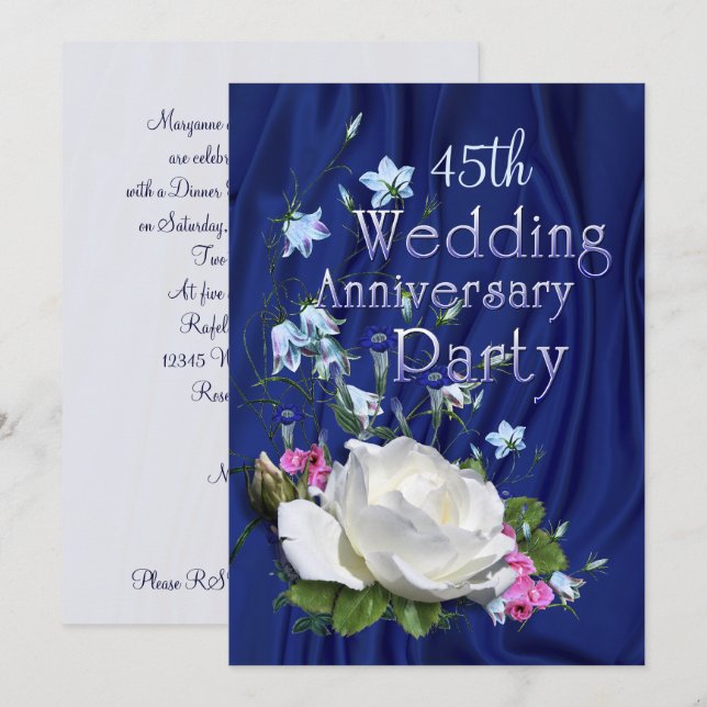 White Rose Anniversary Party Custom Year Invitation (Front/Back)