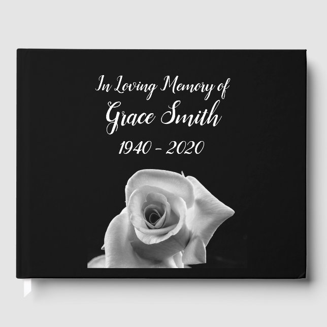 White rose art funeral memory guest book (Front)