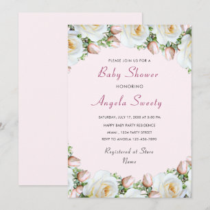 White Rose Baby Shower Invitation Template