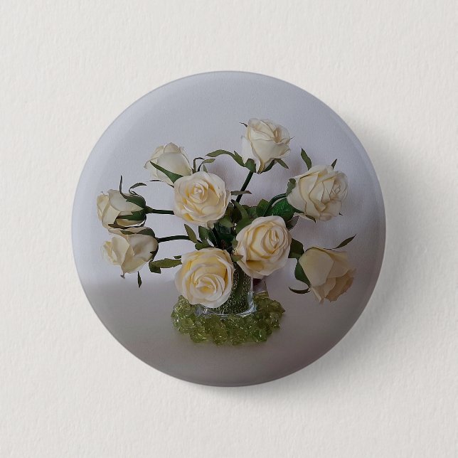 WHITE ROSE BADGE 2 INCH ROUND BUTTON (Front)