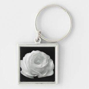 White Rose Blossoms Flowers Garden Peace Love Art Keychain