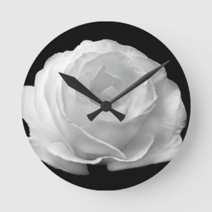 White Rose Blossoms Flowers Garden Peace Love Art Round Clock