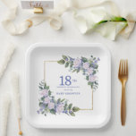 White Rose Blue Floral Custom 18th Birthday Party Paper Plate<br><div class="desc">New for Summer 2024. White roses and blue flowers create a beautiful and elegant floral border that decorate a gold frame. All text is editable.</div>
