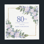 White Rose Blue Floral Custom 80th Birthday Party Napkin<br><div class="desc">New for Summer 2024. White roses and blue flowers create a beautiful and elegant floral border that decorate a gold frame. All text is editable.</div>