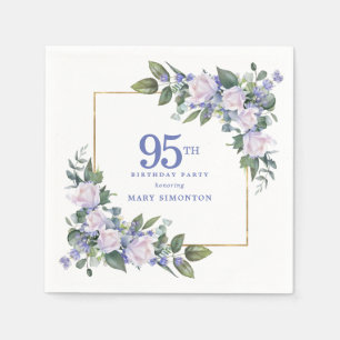 White Rose Blue Floral Custom 95th Birthday Party Napkin