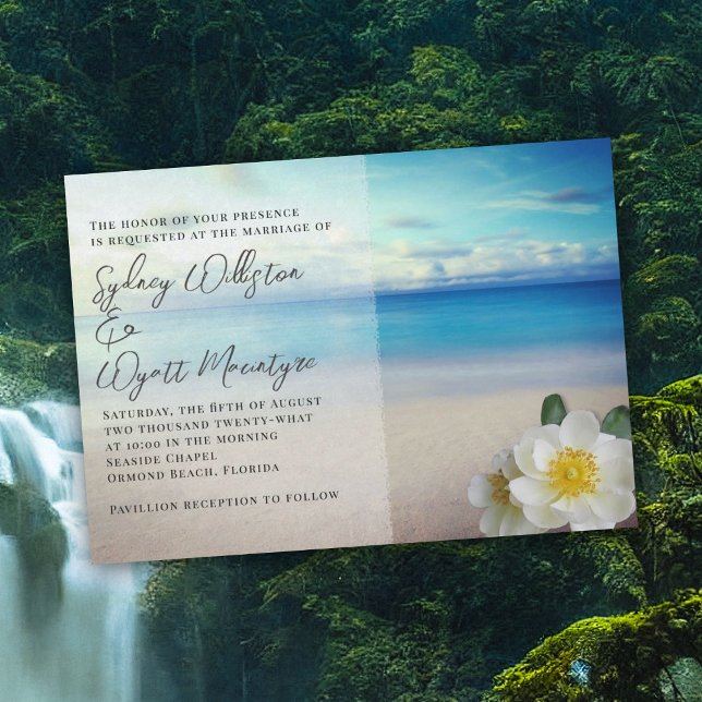 White Rose Blue Water Wedding Invitation (Creator Uploaded)