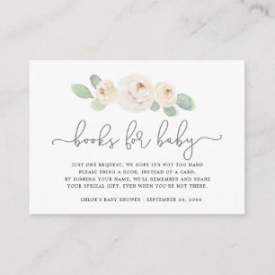 White Rose Botanical Book Request Baby Shower Enclosure Card