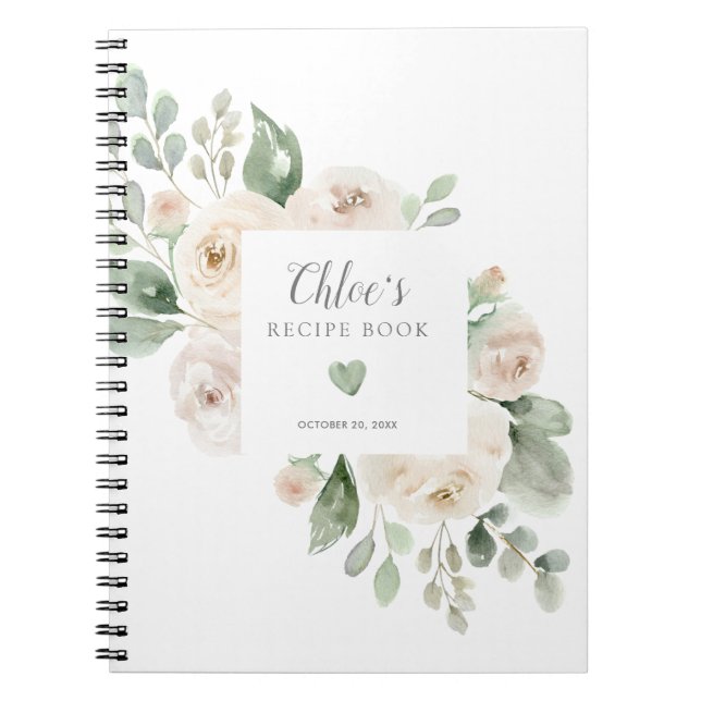 White Rose Botanical Bridal Shower Recipe Book (Front)