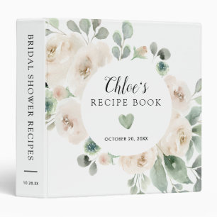 White Rose Botanical Bridal Shower Recipe Book Binder