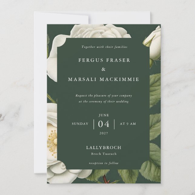 White Rose Botanical Pattern Invitation (Front)