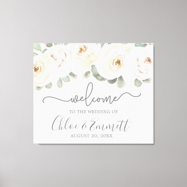 White Rose Botanical Wedding Welcome Sign (Front)