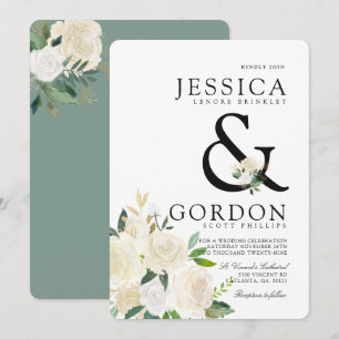 White Rose Bouquet   Bold Ampersand Wedding Invite
