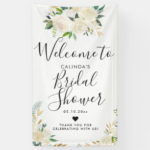 White Rose Bouquet   Bridal Shower Welcome Banner