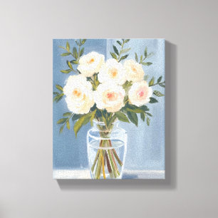 White Rose Bouquet Elegant Watercolor Floral Canvas Print