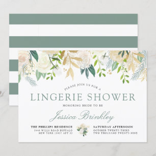 White Rose Bouquet Floral Lingerie Shower Invitation