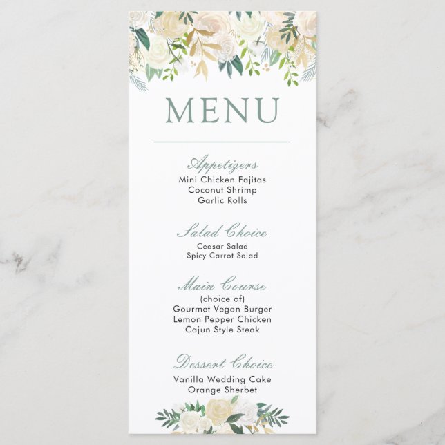 White Rose Bouquet | Floral Menu (Front)