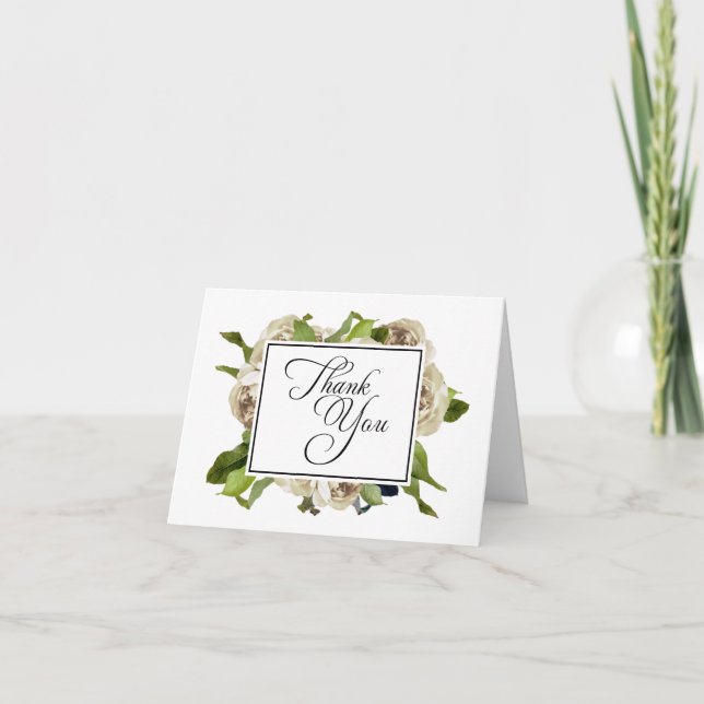 White Rose Bouquet Floral Thank You Card (Front)