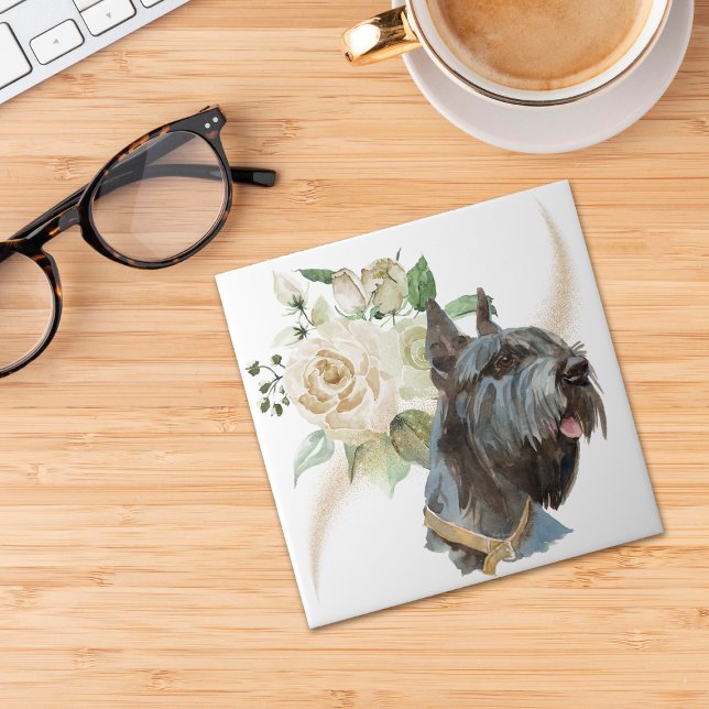 White Rose Bouquet Giant Schnauzer Dog Tile (Creator Uploaded)