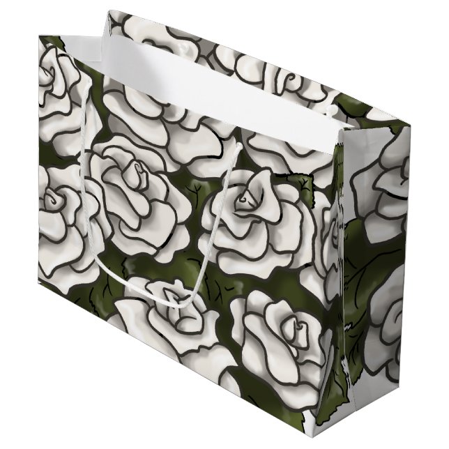 White Rose Bouquet Large Gift Bag (Front Angled)