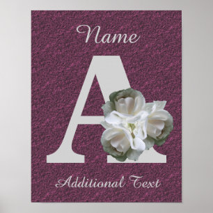 White Rose Bouquet Monogram A Personalized     Poster