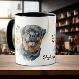 White Rose Bouquet Rottweiler Dog Mug
