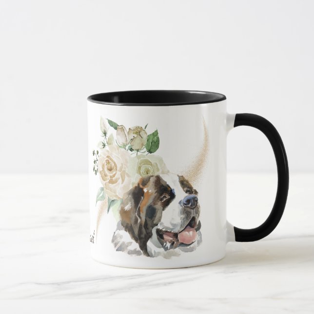 White Rose Bouquet Saint Bernard Dog Mug (Right)