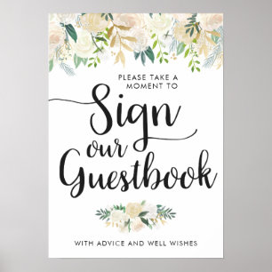 White Rose Bouquet Sign Our Guestbook