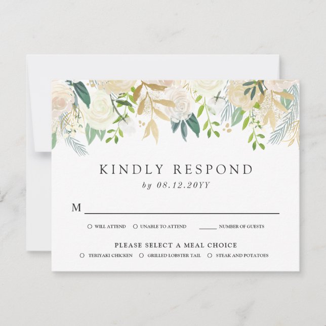 White Rose Bouquet | Striped RSVP Card (Front)