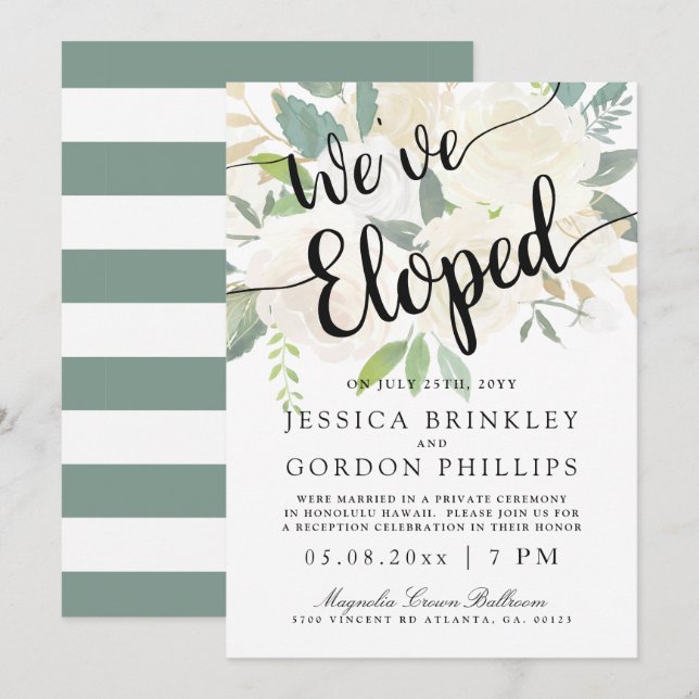 White Rose Bouquet| We've Eloped | Reception Party Invitation (Front/Back)