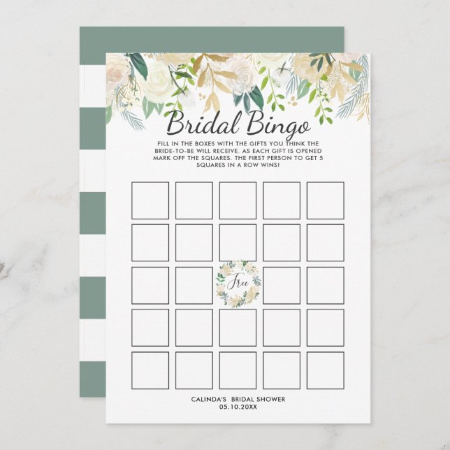 White Rose Bridal Shower Bingo Game Invitation (Front/Back)