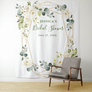 White Rose Bridal Shower Chic Photo Booth Backdrop Tapestry