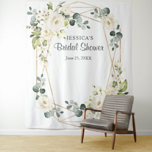 White Rose Bridal Shower Chic Photo Booth Backdrop Tapestry
