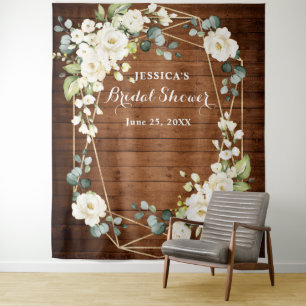 White Rose Bridal Shower Chic Photo Booth Backdrop Tapestry