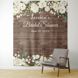 White Rose Bridal Shower Chic Photo Booth Backdrop Tapestry