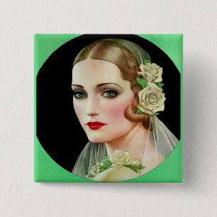 white rose bride 2 inch square button