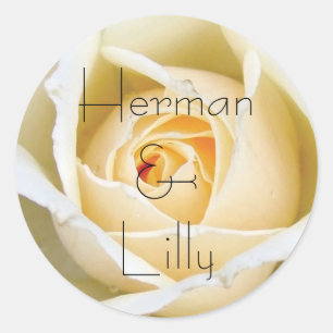 White Rose Bud Personalized Wedding Classic Round Sticker