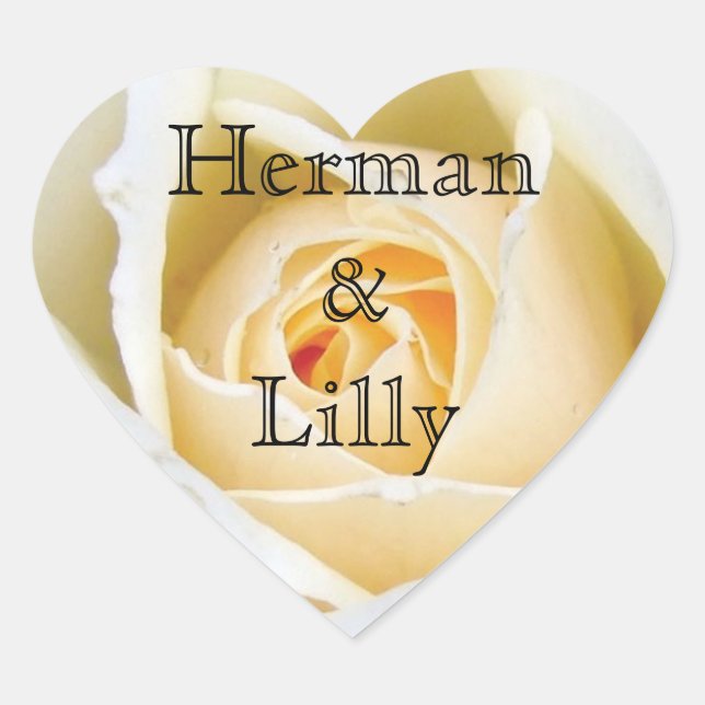 White Rose Bud Personalized Wedding Heart Sticker (Front)