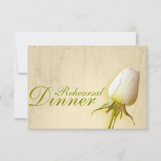 White rose bud wedding rehearsal dinner invite (Front)