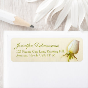 White rose bud wedding reply slim address label