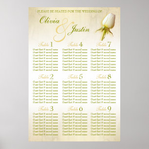 White Rose Bud Wedding Seating Table Planner 1-9 Poster