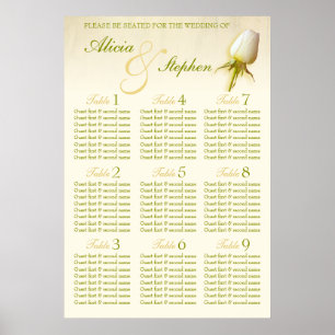 White Rose Bud Wedding Seating Table Planner 1-9 Poster