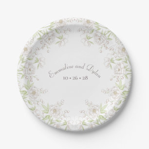 White Rose Classic Wedding Paper Plate