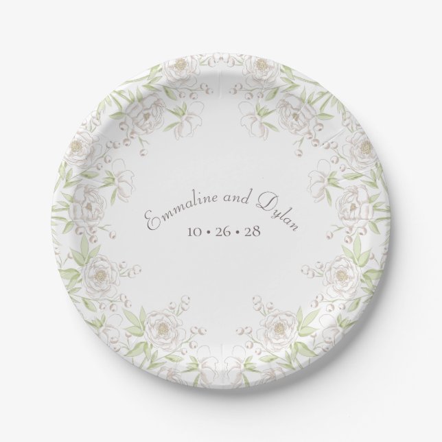 White Rose Classic Wedding Paper Plate (Front)