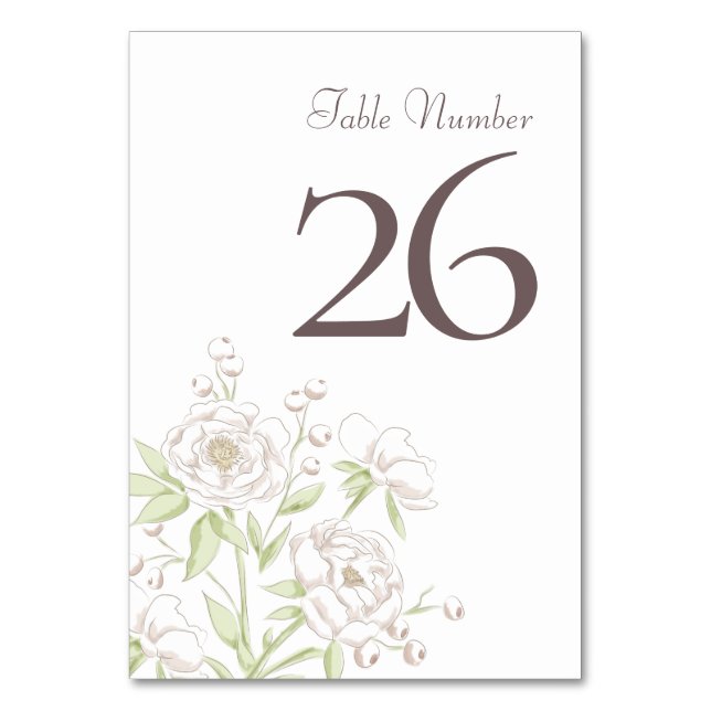 White Rose Classic Wedding Table Number (Front)