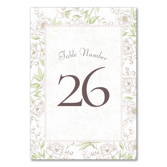 White Rose Classic Wedding Table Number (Front)