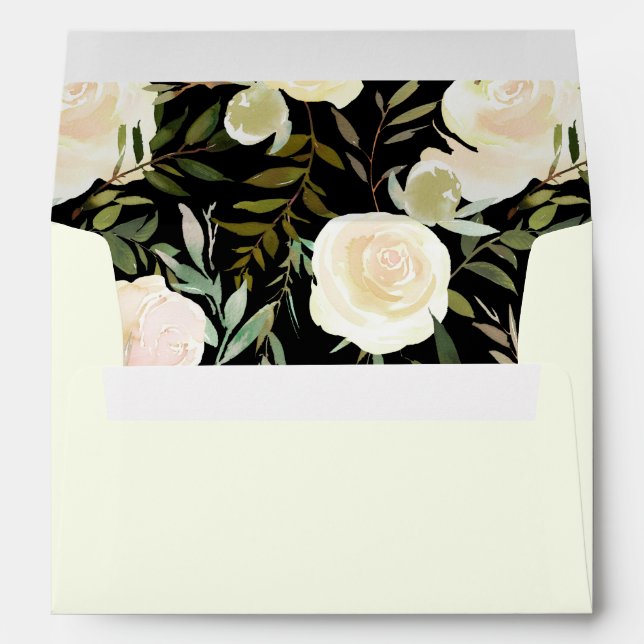 White Rose Cream Floral Wedding Envelope (Back (Bottom))