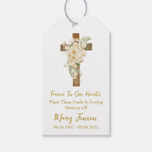 White rose Cross Memorial Funeral Seed Packet  Gift Tags