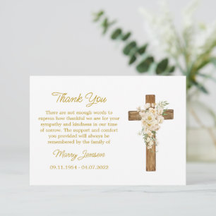 White Rose Cross Sympathy Thank You Card